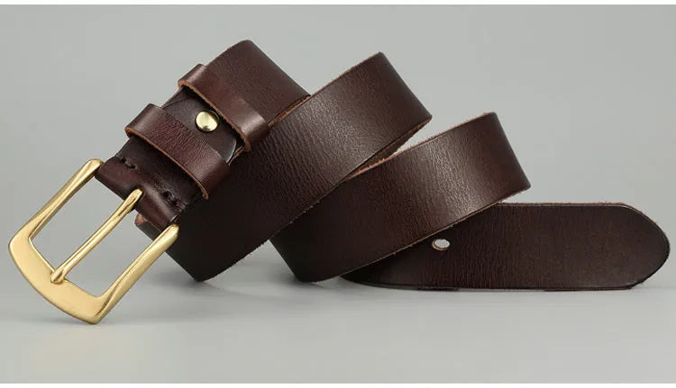 Handmade cowhide men's belt with needle buckle and bare rivet in black and khaki sizes 105cm to 140cm