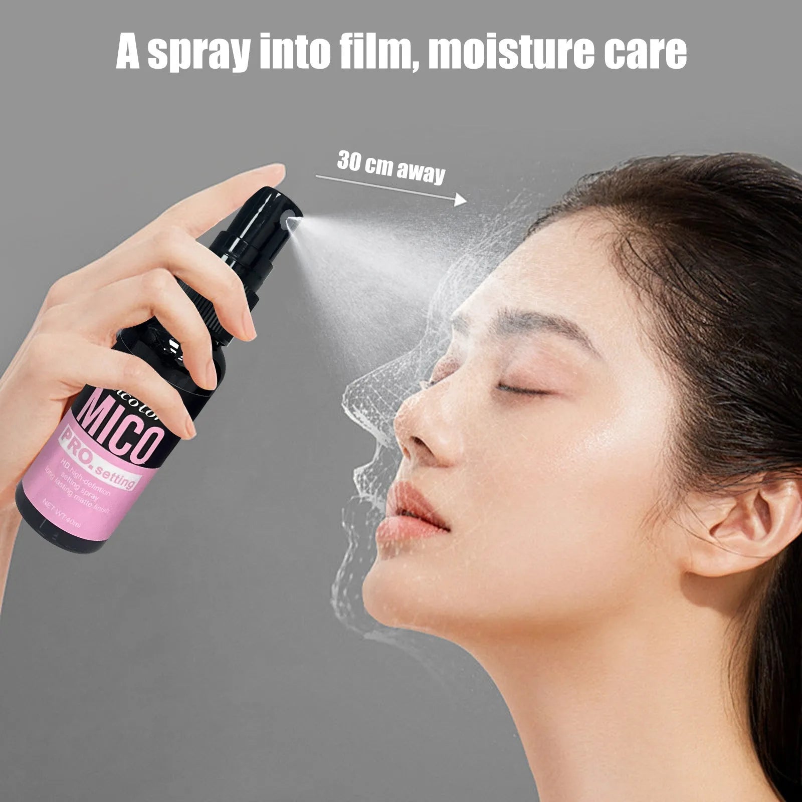 Two-in-one make-up primer and final sealer spray set, 45ml and 40ml bottles, monochrome packaging