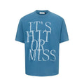 Men's blue American-style letter printed round neck T-shirt, loose fit