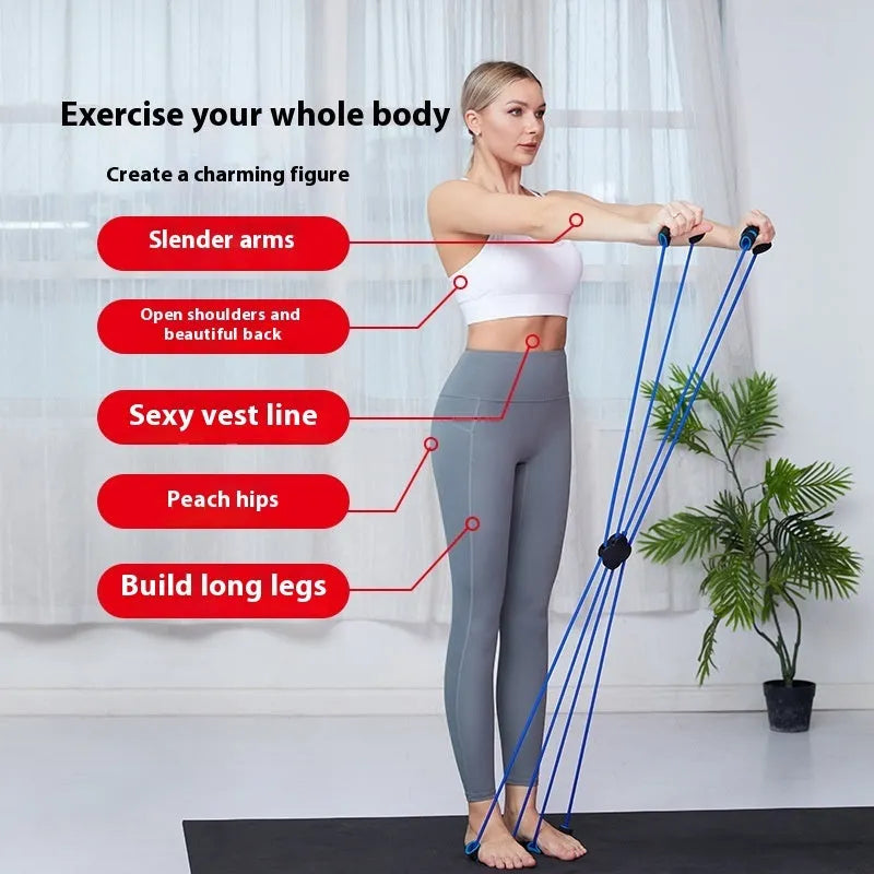 Blue eight-character puller resistance band for shoulder fitness training
