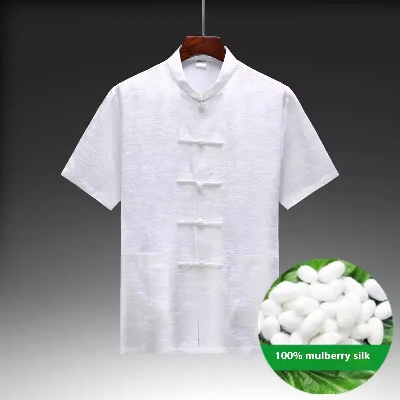 Men's mulberry silk Tang suit in traditional Chinese style with light green colour option