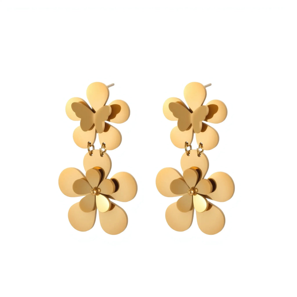Gold electroplated stainless steel flower butterfly earrings for women
