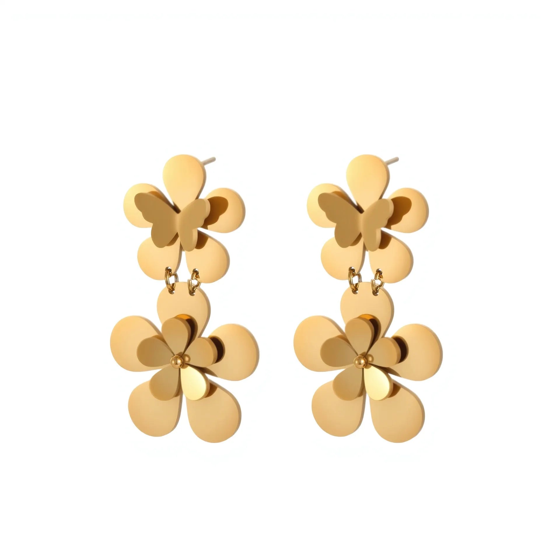 Gold electroplated stainless steel flower butterfly earrings for women