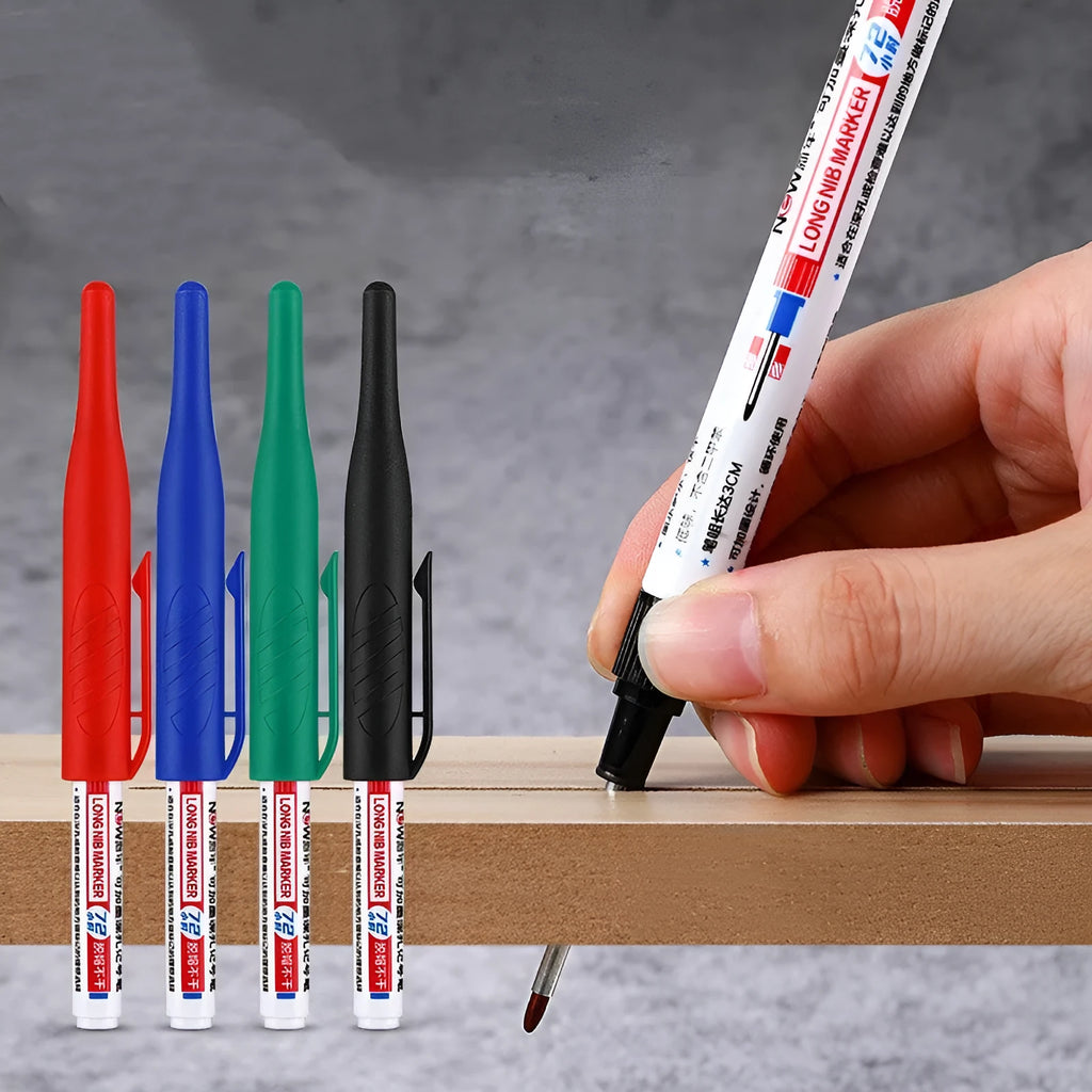 Black, red, blue, and green quick-dry waterproof oil markers for woodworking, 15.2 cm long.