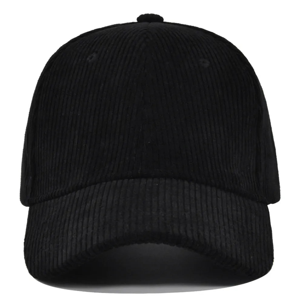 Cotton corduroy peaked cap for men with flat brim in black colour