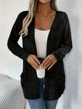 Loose fit solid colour long sleeve cardigan in granny grey with pocket styling and regular sleeves