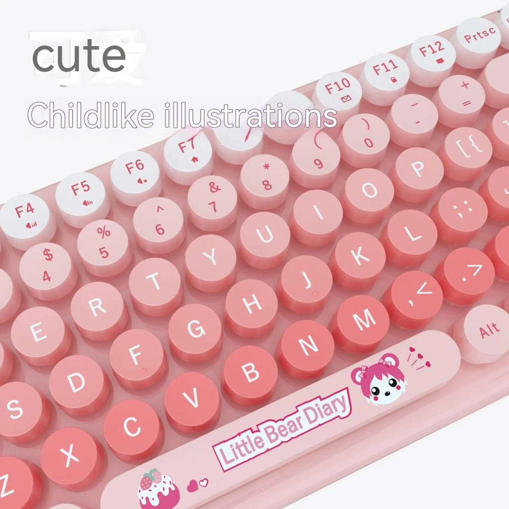 Pink cartoon wireless keyboard and mouse set with compact dimensions for notebook computers