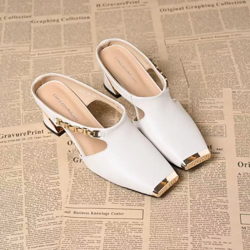 Metal Tilta French retro square toe sandals in black with PU upper and rubber sole