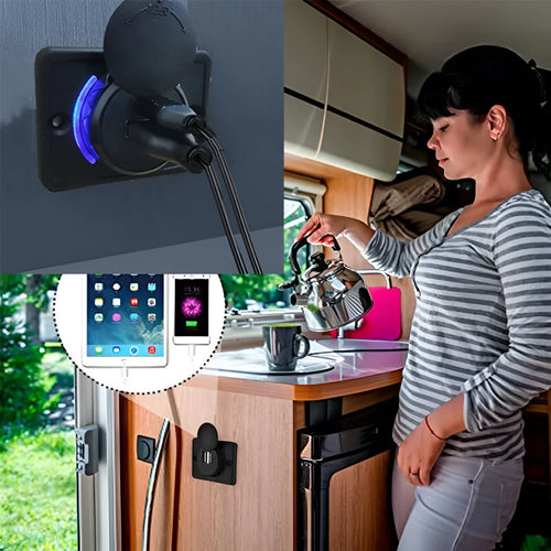 Black 12V dual USB car charger with 3.1A output for vehicle and RV use
