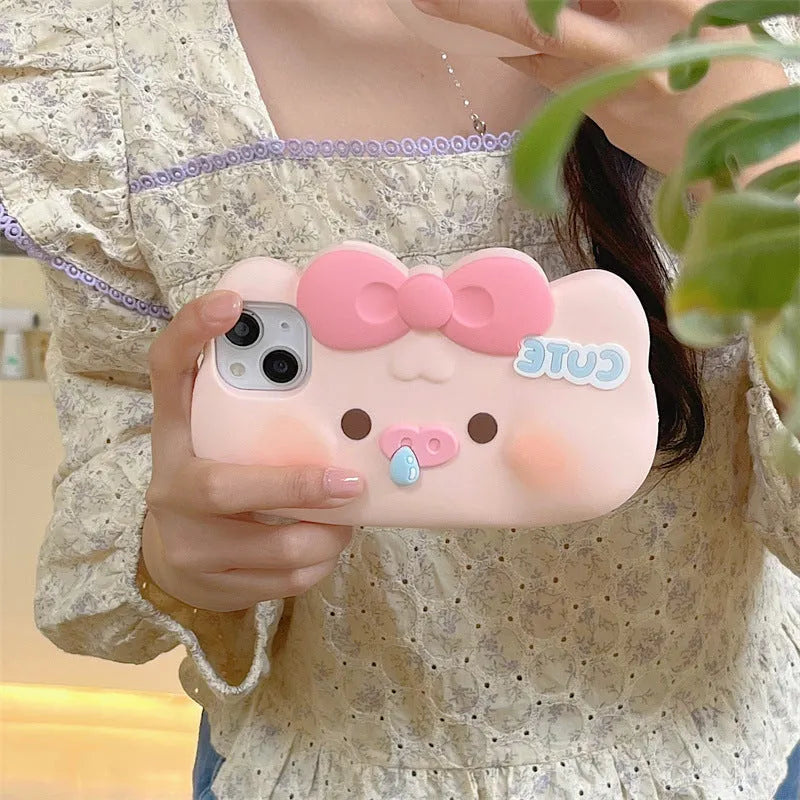 All-inclusive silicone snot pig phone case with embossed cartoon design for iPhone anti-fall protection
