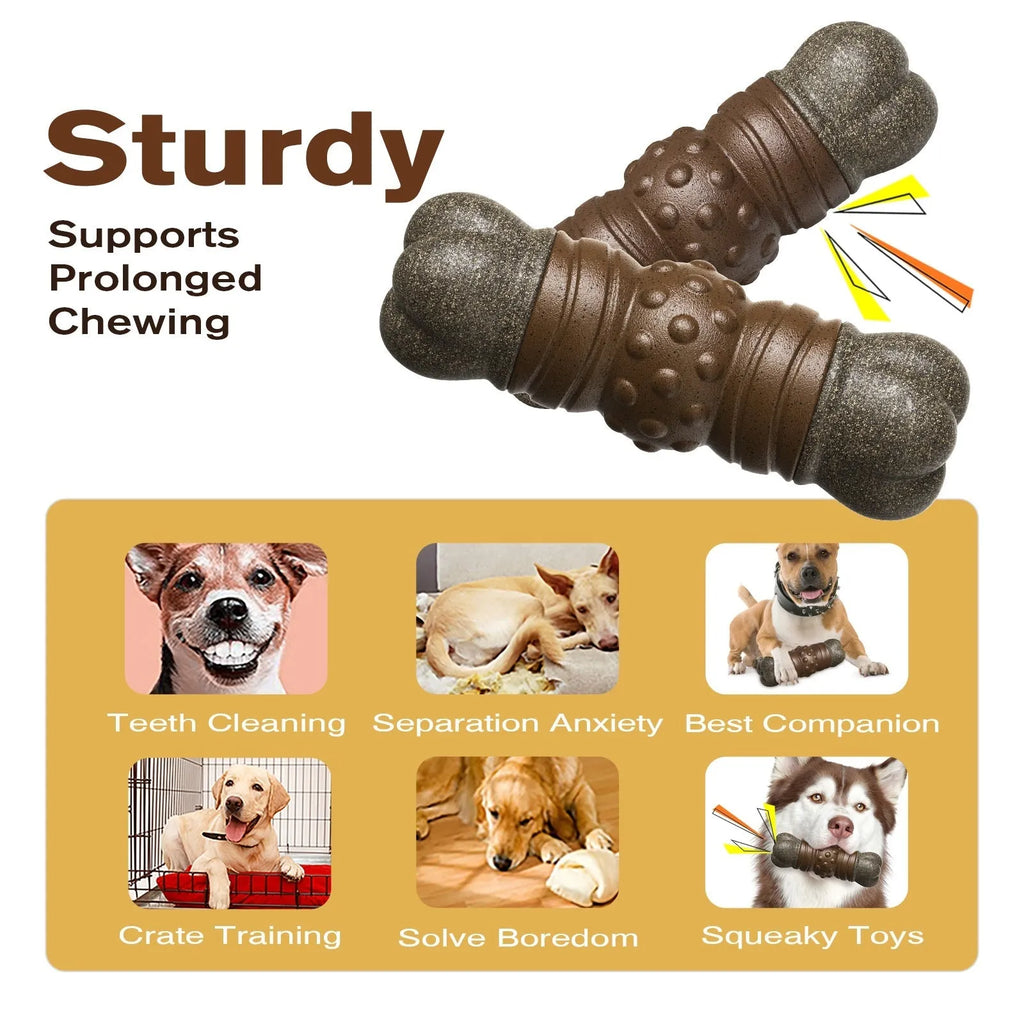 Wood color plastic bone-shaped molar rod toy for dog teeth cleaning and oral care