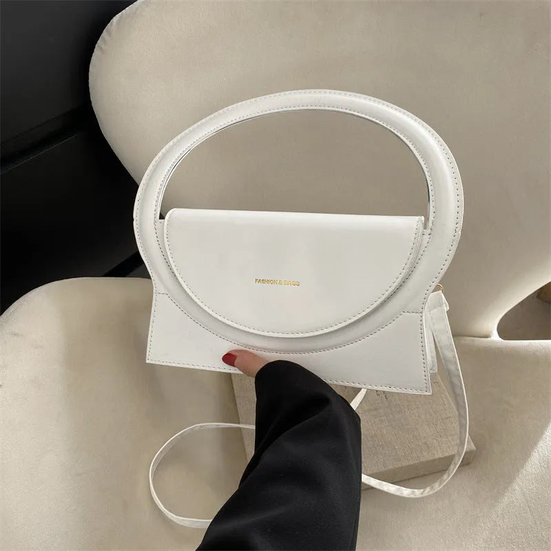PU shoulder messenger bag in horizontal square shape with stitching detail