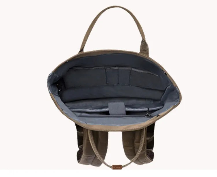 Casual polyester backpack showing interior computer pocket and zipper compartment