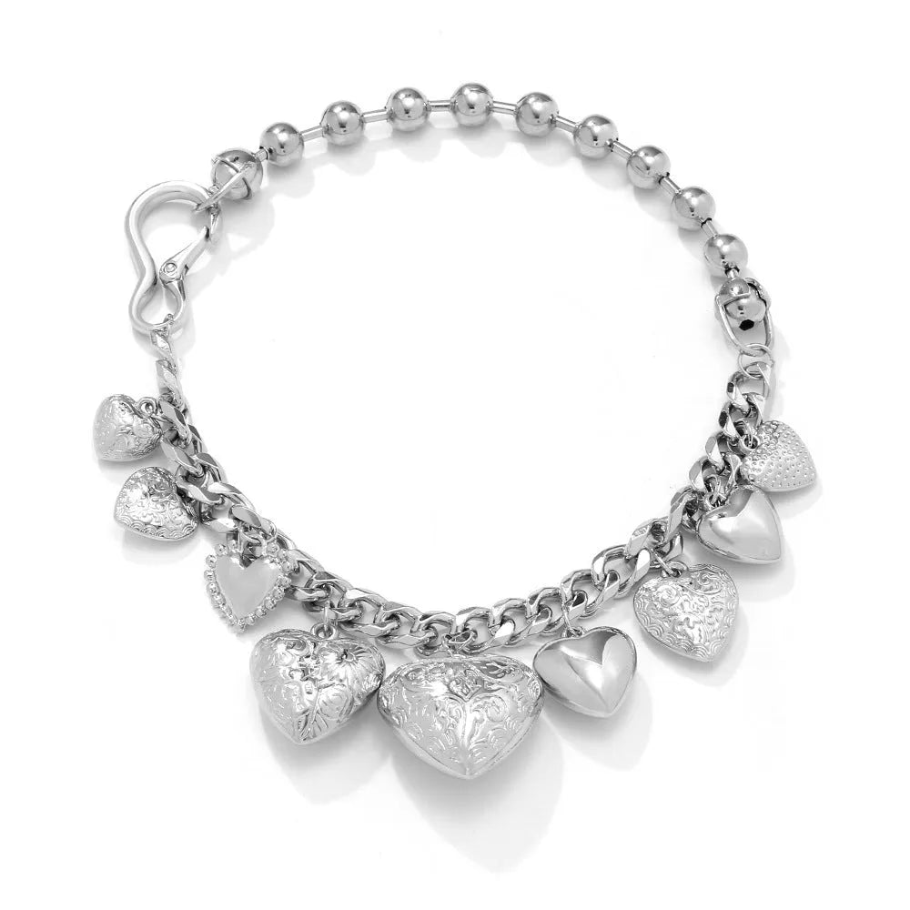 Women's carved heart pendant necklace with adjustable 41-50cm chain in gold or white K
