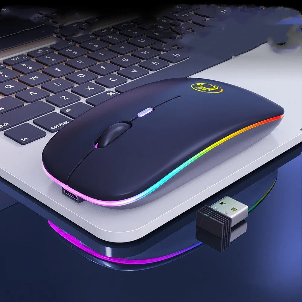 Black or white wireless mouse with dual-mode connectivity and silent clicking buttons