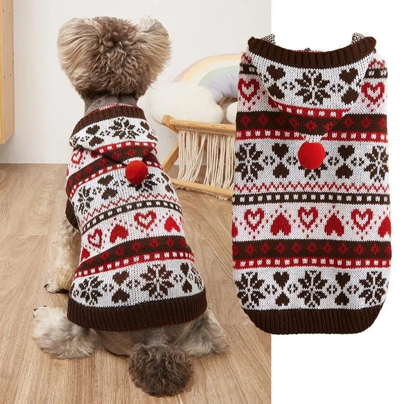 Acrylic dog sweater with snowflake pattern and love stripe camouflage design