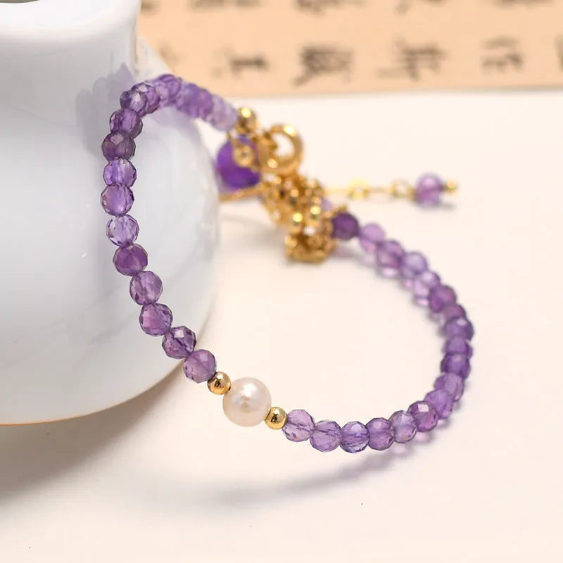 Women's amethyst purple crystal bracelet with diamond-shaped Chinese-style design on electroplated chain