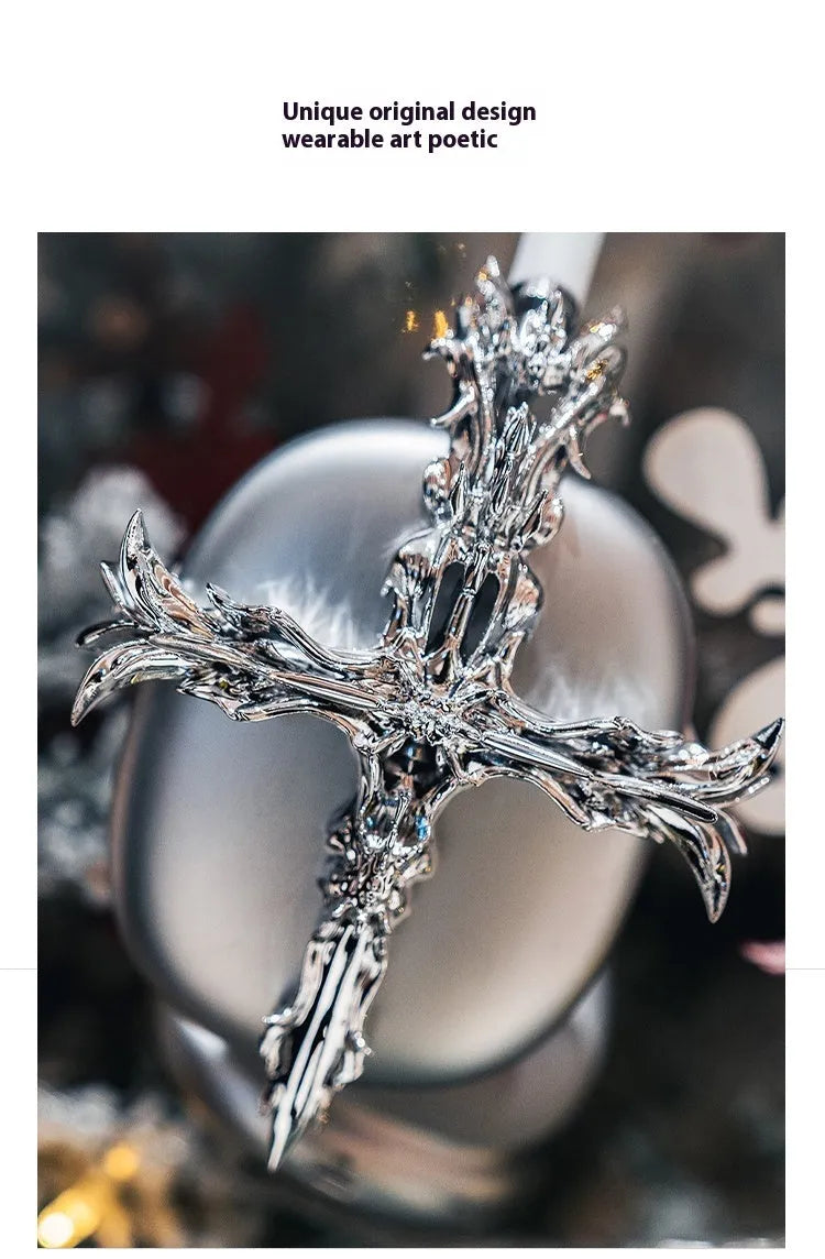 Gothic cross design resin headphone cover for Apple AirPods Max in silver colour