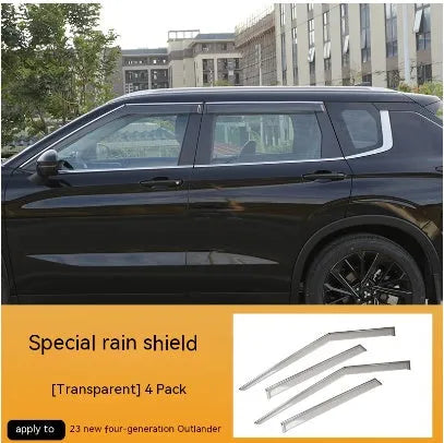 23 New Outlander black warrior style window deflectors 6-piece set installed on vehicle