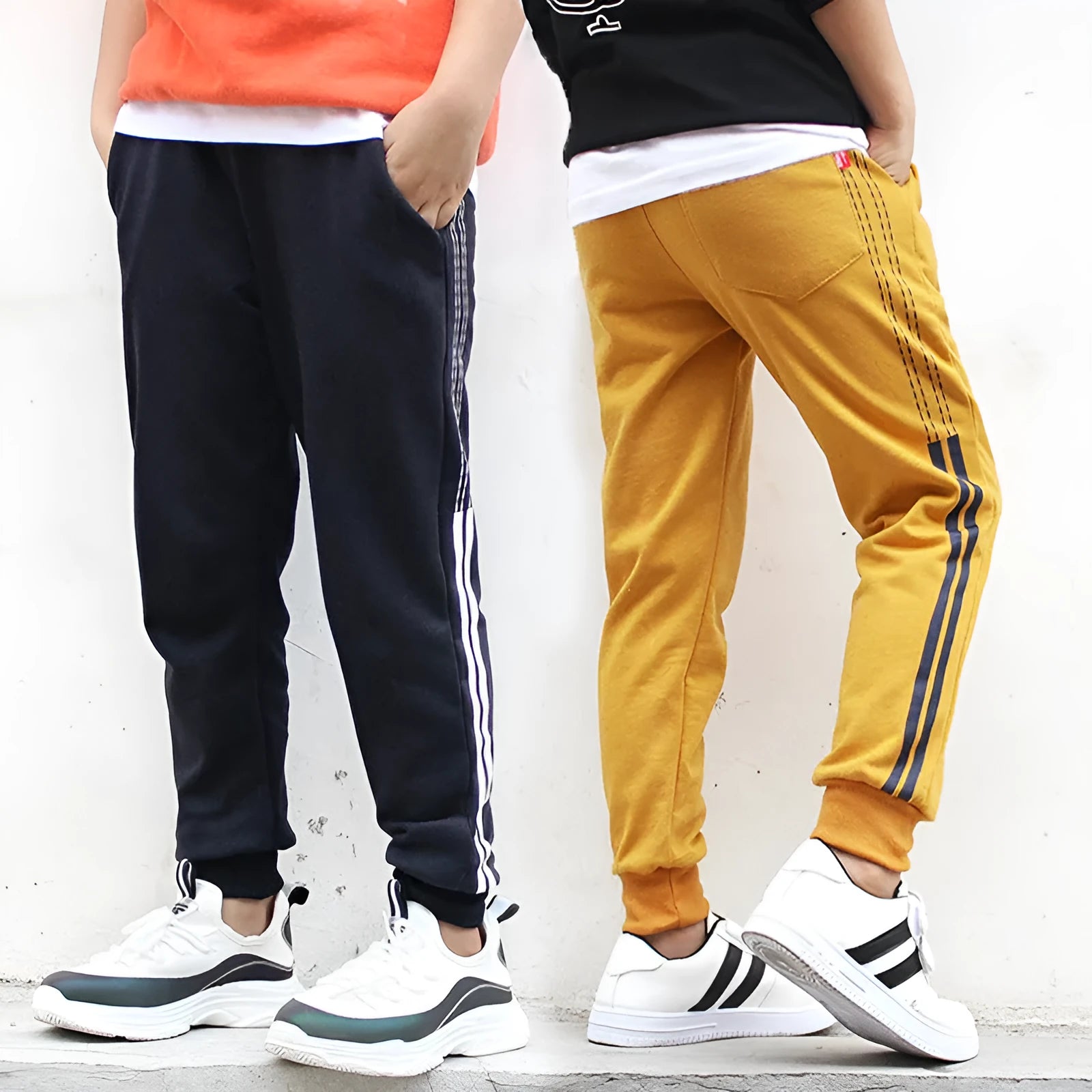 CUHK Kids' cotton mosquito pants in yellow grey and black with elastic waist for children
