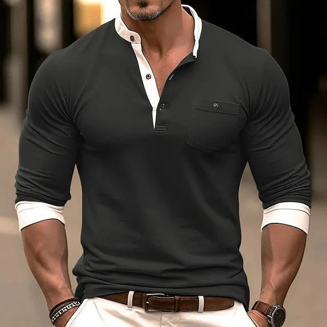 Men's long sleeve round neck cotton T-shirt in solid colours from S to XXXL sizes