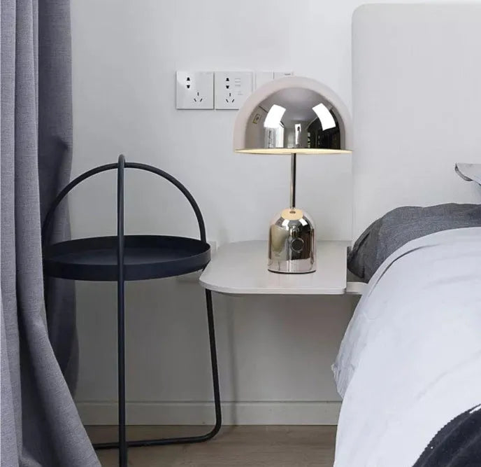 Modern mushroom-shaped metal table lamp in rose gold finish measuring 280mm wide