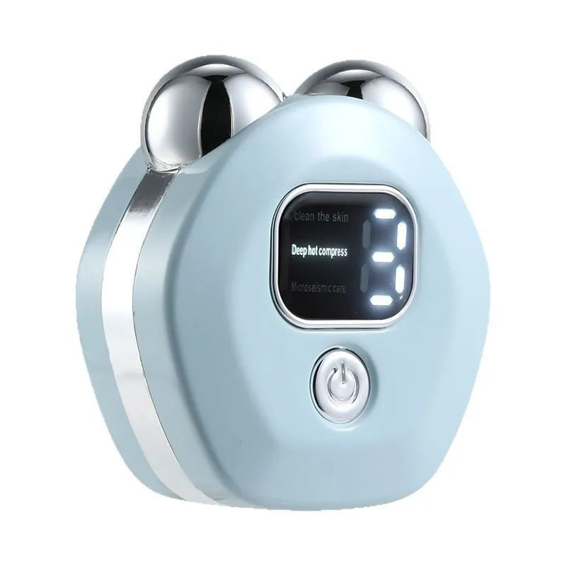 Portable white micro current double-roller facial massage instrument with hot compress function