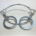 Stainless steel survival wire saw with pull rings, 55cm blade for outdoor wood cutting.