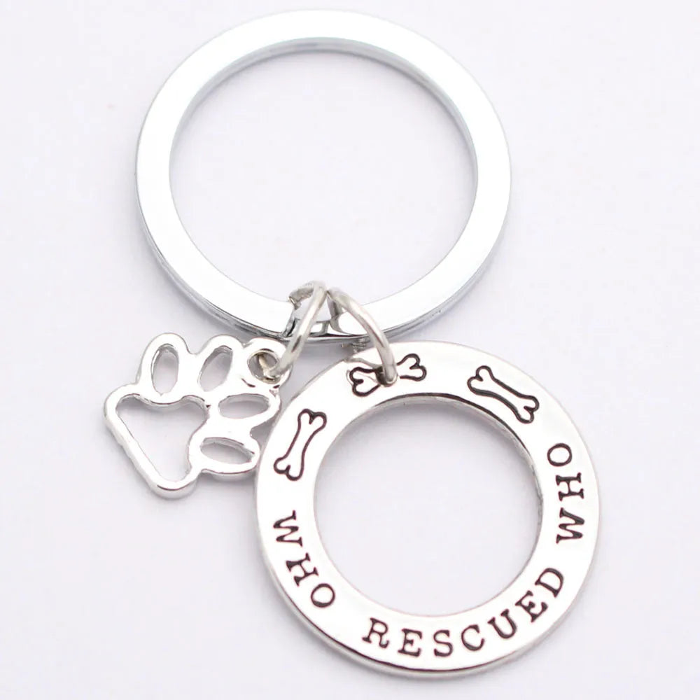 Who Rescued Who pet dog lover accessory in white alloy electroplated finish
