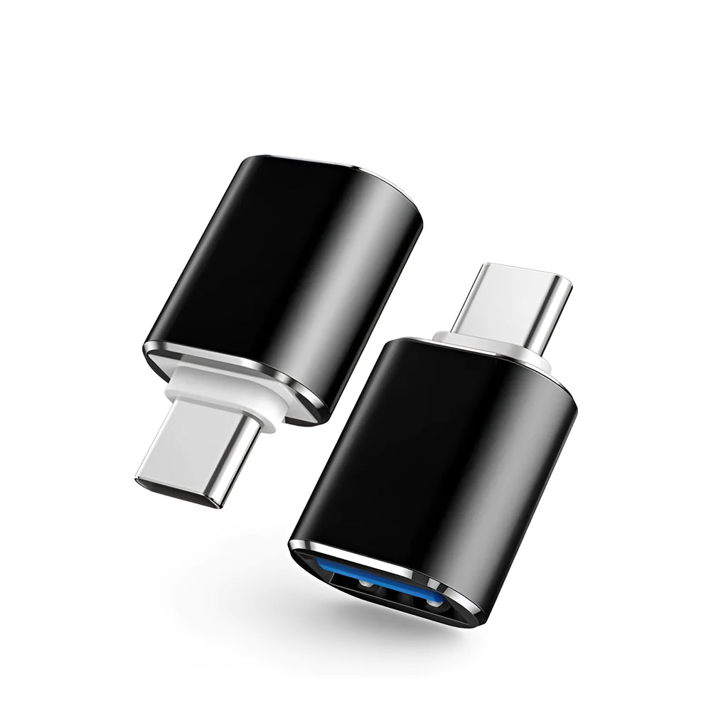 USB-C to USB-A adapter with OTG function, 3.6cm length, in black gold and silver options