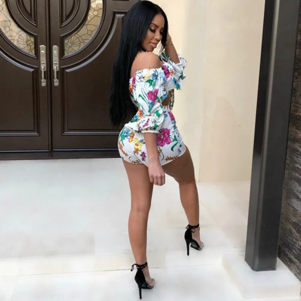 Women's multicolour digital print two-piece suit with pile sleeves on short top and coordinating shorts