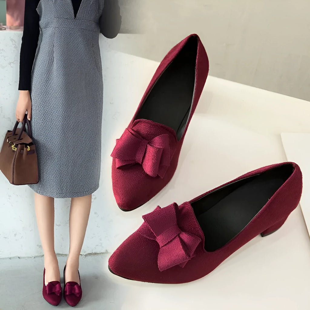 Pointy chunky medium heel shoes in black nubuck with 5.5cm block heel
