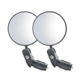Black ABS convex rearview mirror showing 14cm length and 7cm diameter with rotation adjustment