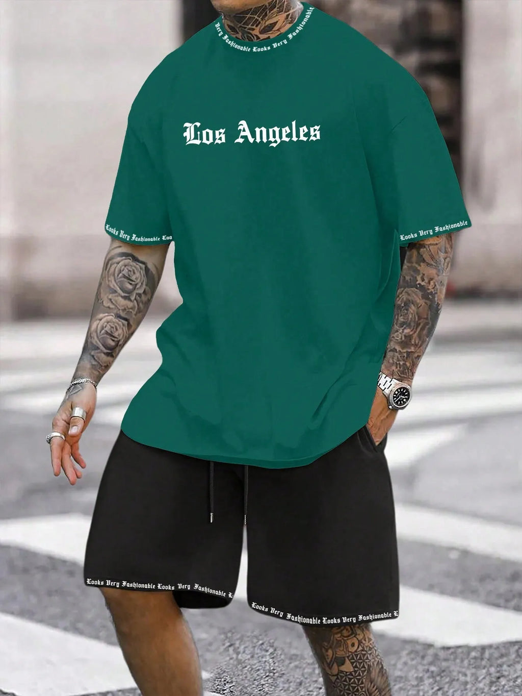 Men's quick-dry polyester sportswear set showing short-sleeved top and matching shorts in a solid colour.