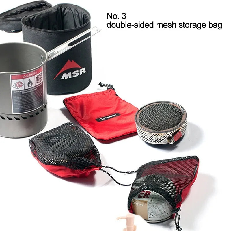 Red five-piece travel storage bag set with Oxford cloth and mesh organisers