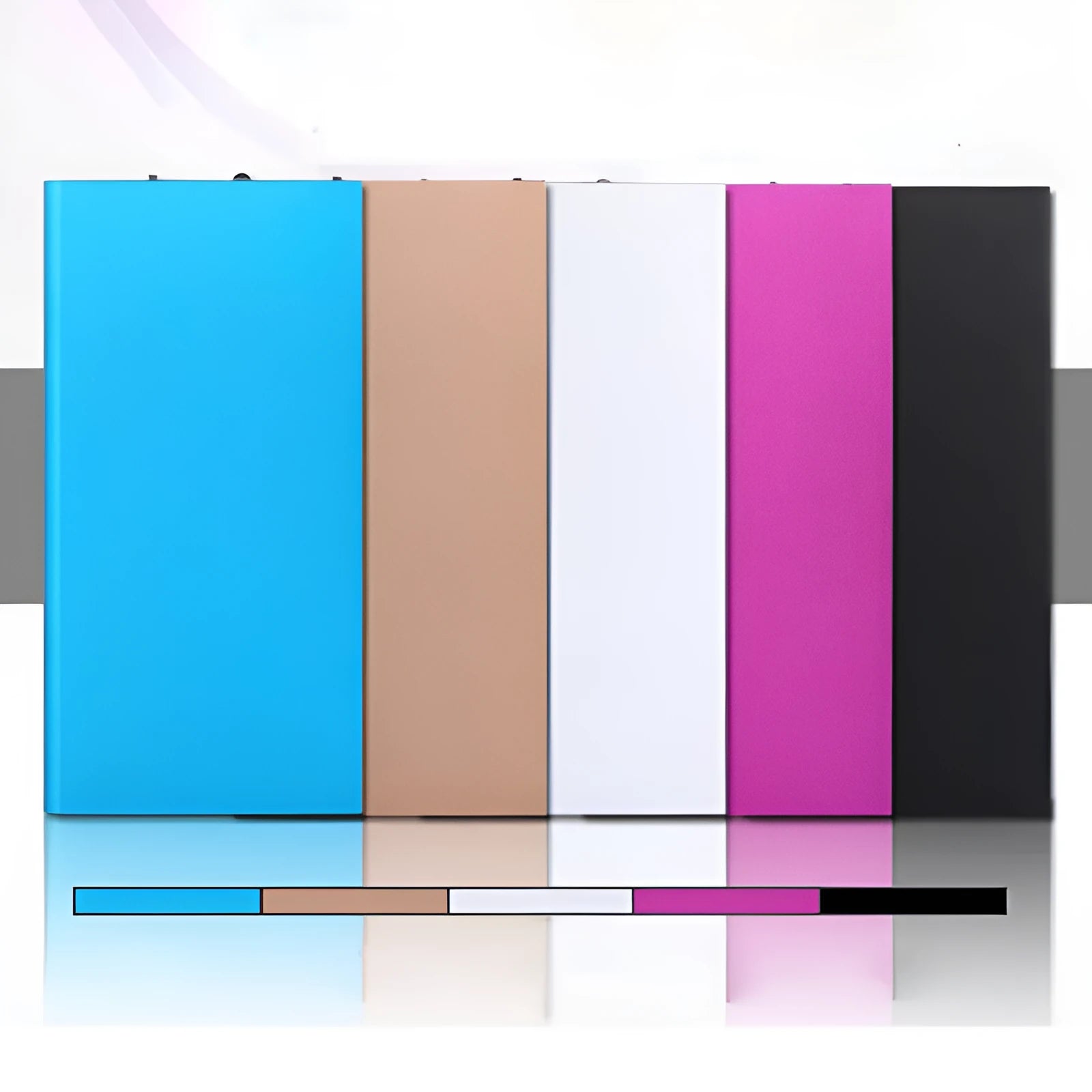 Alloy power bank with multi U port output in black, compact rectangular shape