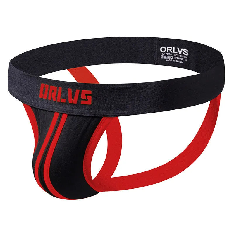Men's low rise cotton thong double belt backless solid colour yellow blue red white