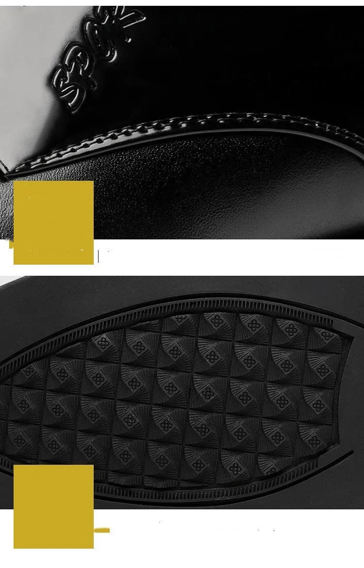 Men's casual Korean pointed leather shoes in black with stitching details and rubber sole