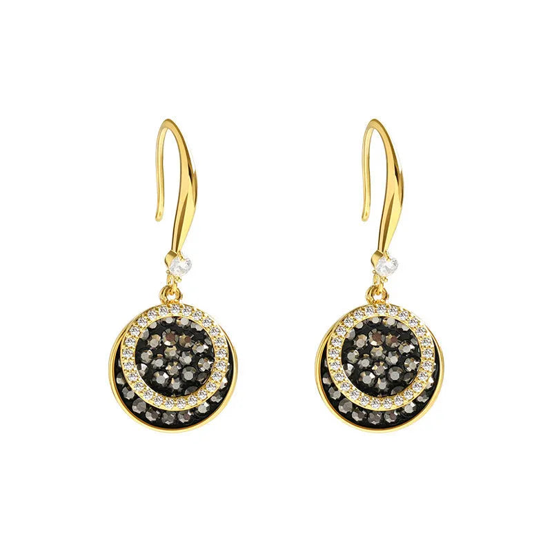 Black geometric alloy earrings with 3.6cm length and retro Hong Kong style design