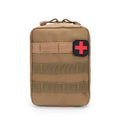 Army green tactical medical pouch with Velcro straps, shown with dimensions 15cm by 21cm.