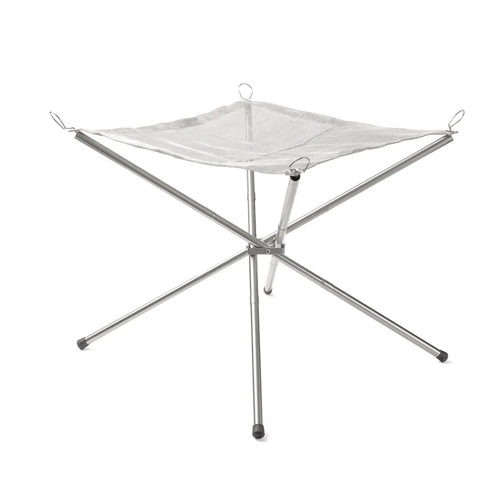 Silver stainless steel barbecue grill with cooking net, shown in medium and large sizes for outdoor use.