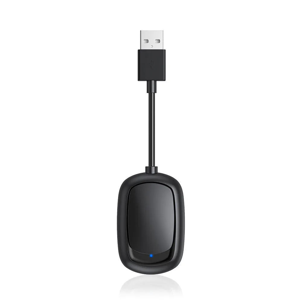 Wireless CarPlay Android Auto 2-in-1 adapter box with USB connection and ABS plastic housing