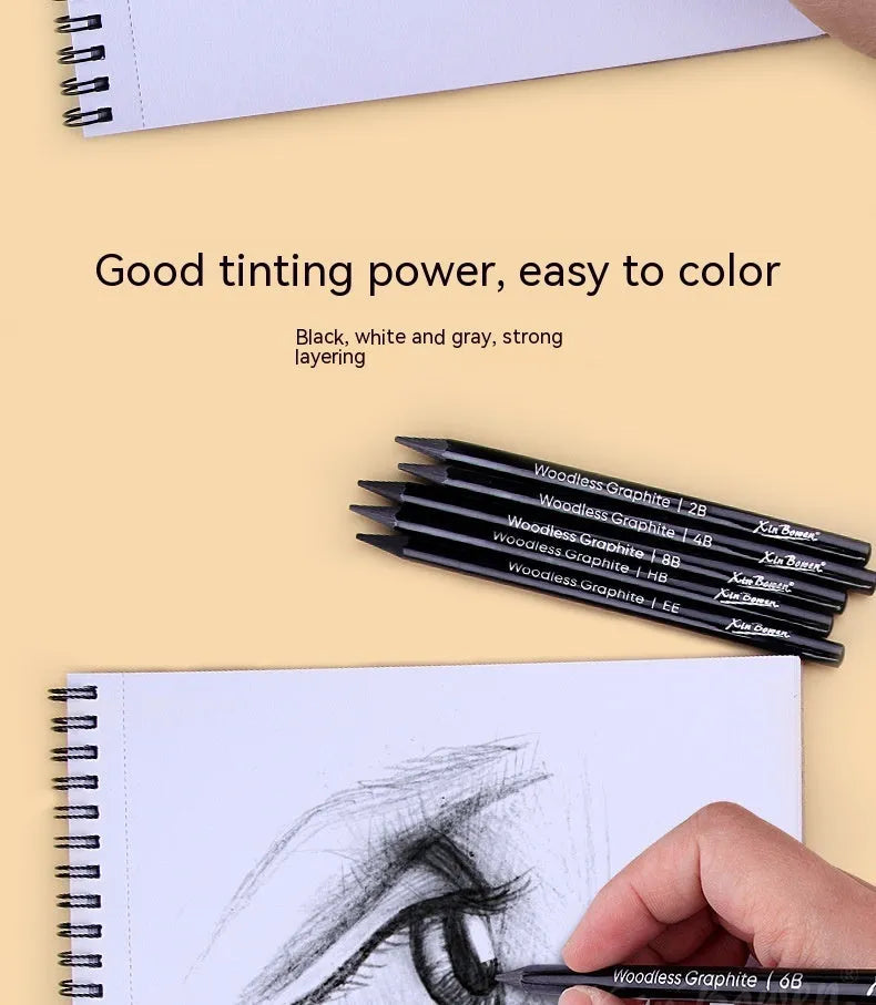 Wood-free graphite sketching pencils set with six grades HB 2B 4B 6B 8B EE for art drawing