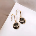 Black geometric alloy earrings with 3.6cm length and retro Hong Kong style design