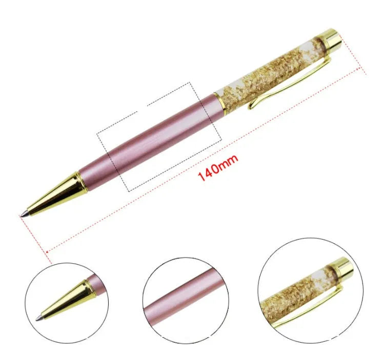 Gold foil metal ballpoint pen with 1mm tip and 13.8cm length