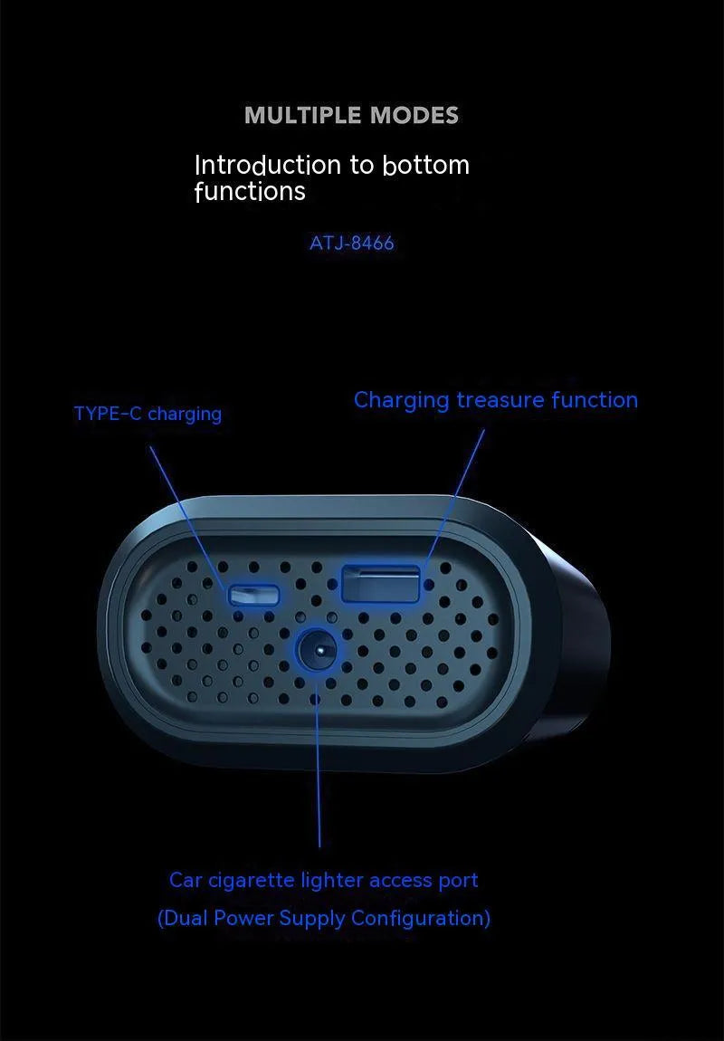 Handheld wireless digital display car tyre inflator pump with LED light and four air nozzles