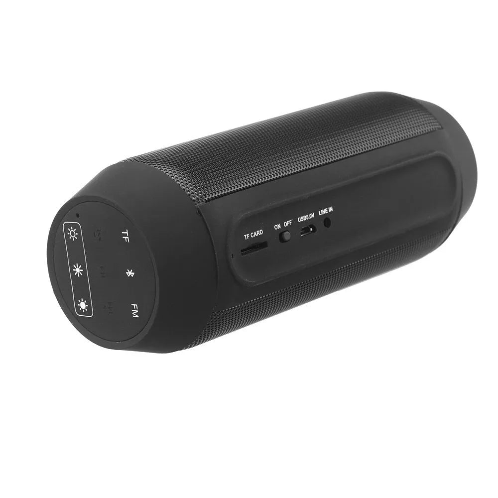 Small black or white Bluetooth stereo speaker with colourful RGB lighting around its base.