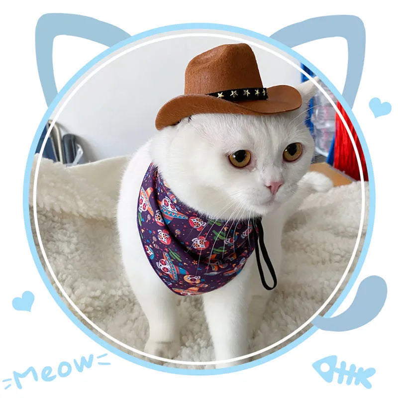 British cowboy hat for cats and small dogs in non-woven fabric with decorative ribbon or velvet belt