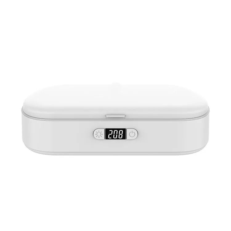 White ABS plastic wireless UV steriliser box for phones and small personal items.