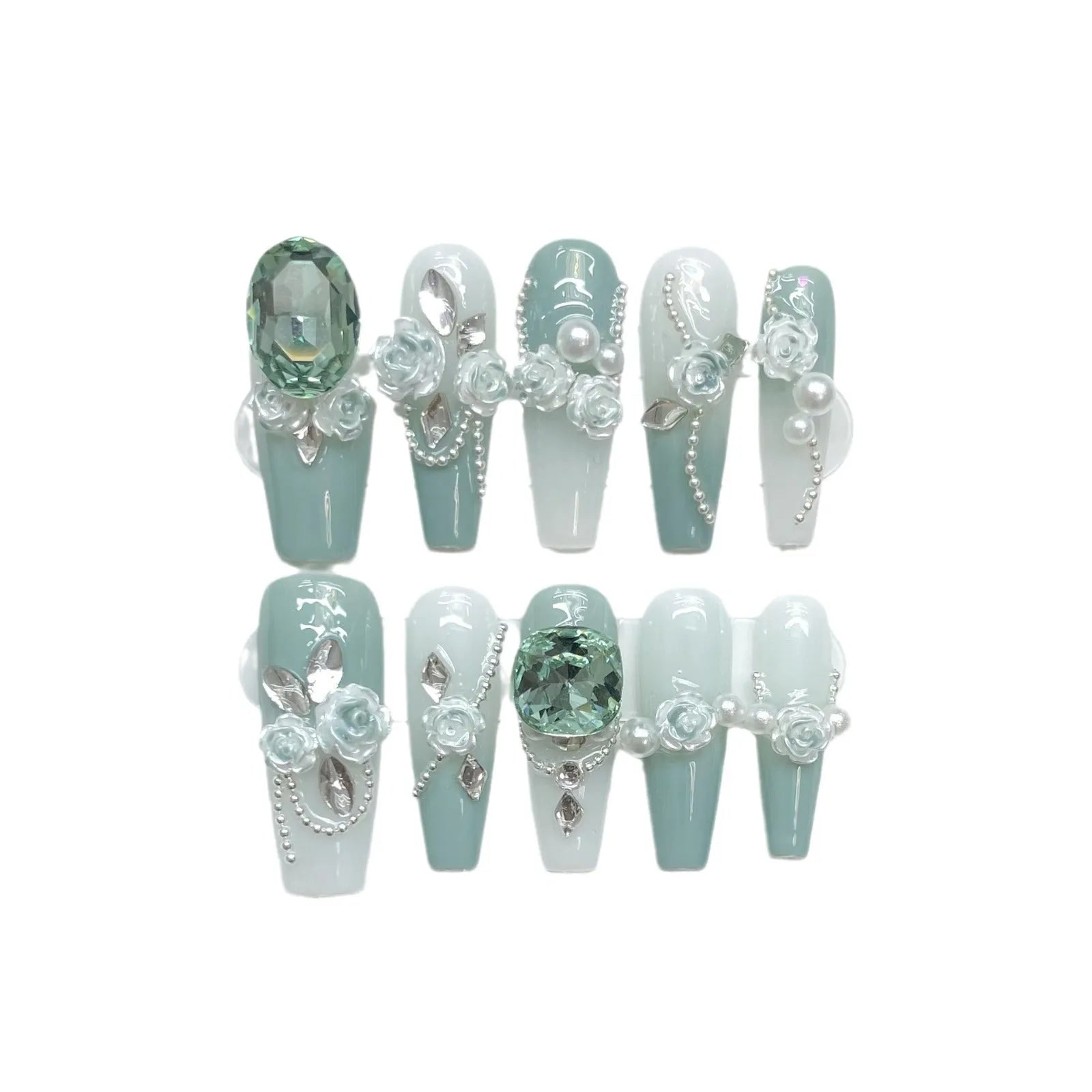Camellia gradient chain nail art stickers with diamond coverage and butterfly patterns